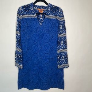 Tory Burch Blue Print Tunic Dress 100% Cotton Sz 4